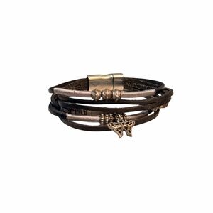🩷 FREE WITH ANY PURCHASE Butterfly Charm Leather Wrap Bracelet Magnetic Clasp